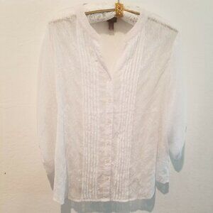 Chico's Women's Size 3 Button Down Shirt Long Sleeve Semi-Sheer Top Blouse White